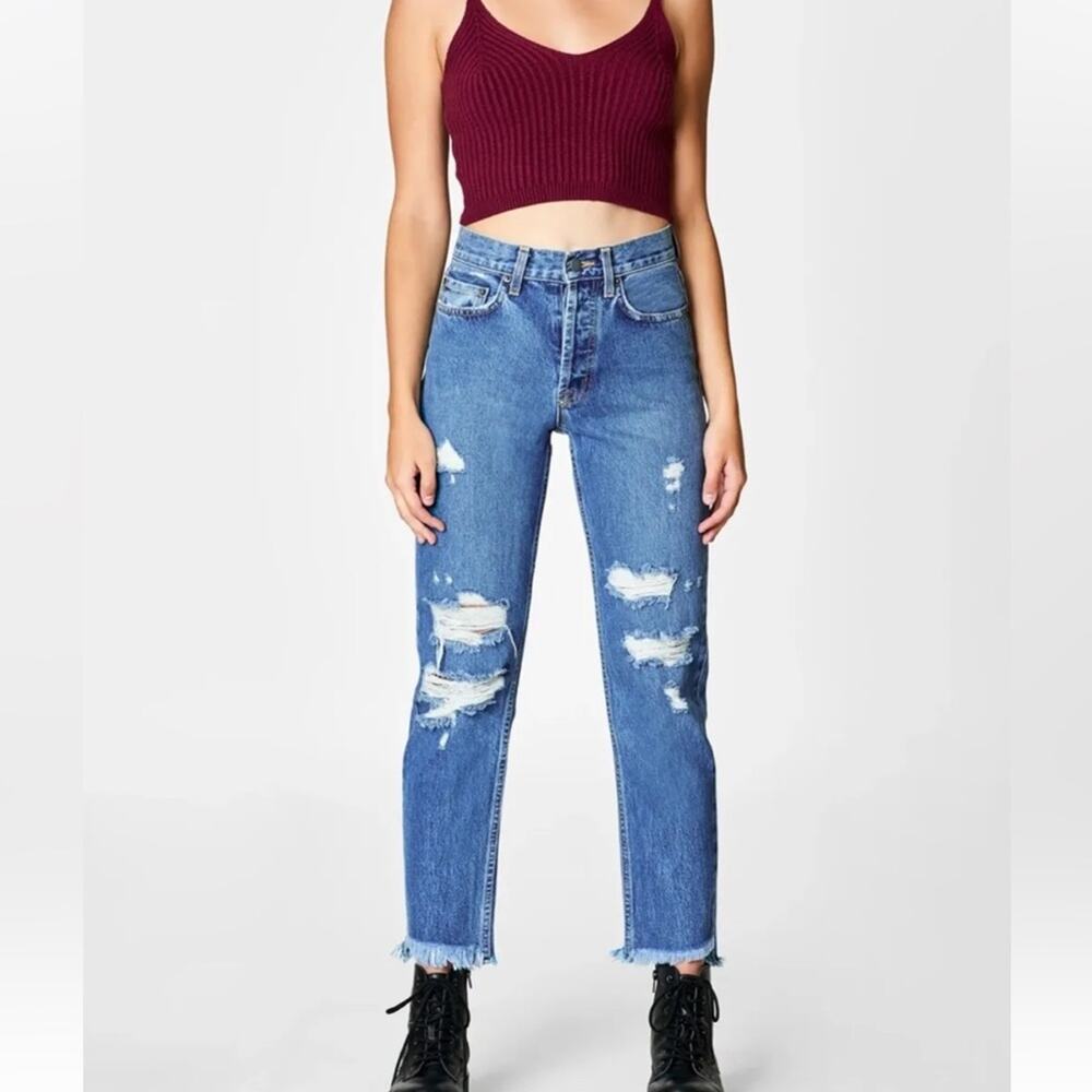 Carmar Emelia ripped distressed crop jeans high rise straight leg denim size 26
